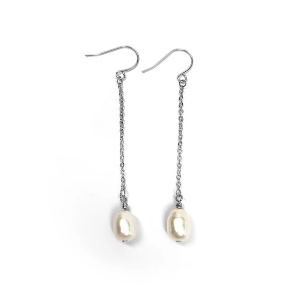 Natural Freshwater Pearl Drop Earrings Earrings Wedding Bride Bridesmaid Gold Silver or Rose Gold Chain Boho Handmade Jewelry