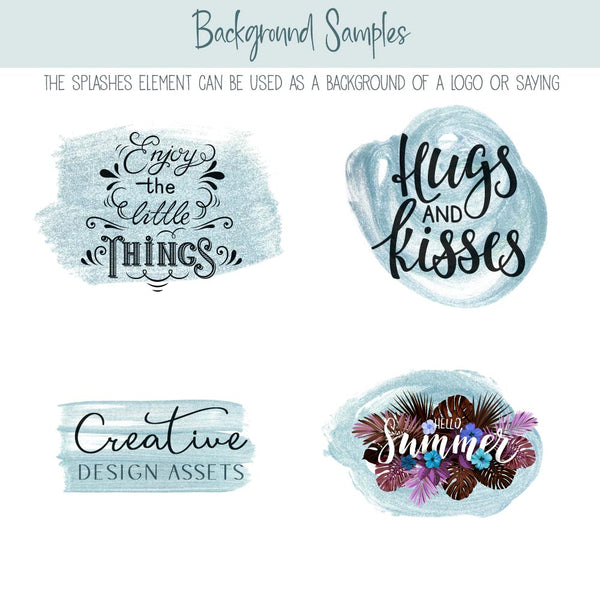 Brush Strokes Pearl Paint - Dusty Blue Pearl Paint 24 Brush Strokes & Splashes Group A - Hand painted Overlay - Instant Download Digital Clipart