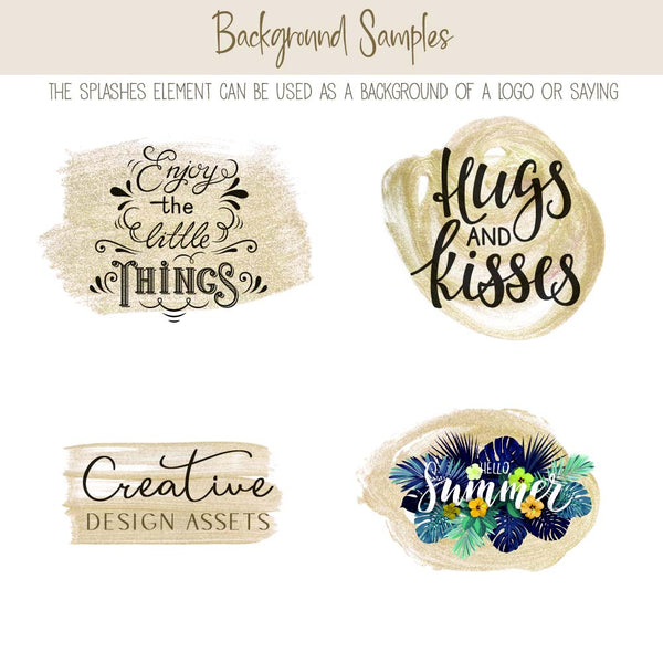 Brush Strokes Pearl Paint - Gold Pearl Paint 24 Brush Strokes & Splashes Group A - Hand painted Overlay - Instant Download Digital Clipart