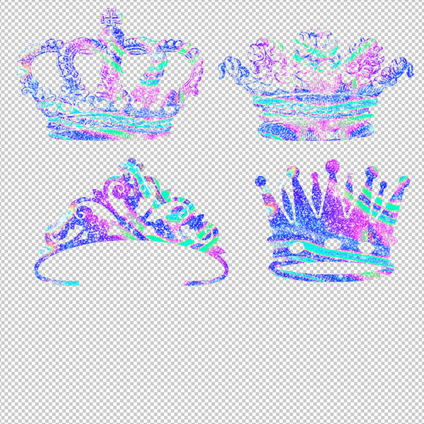 Crowns 8 Different Crowns in Neon Glitter Texture - 8 PNG Transparent Images High Resolution - Instant Download Digital Clip art