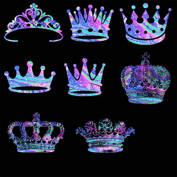 Crowns 8 Different Crowns in Neon Glitter Texture - 8 PNG Transparent Images High Resolution - Instant Download Digital Clip art