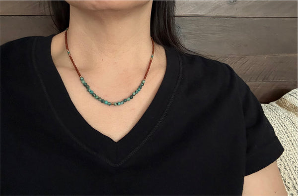 African Turquoise Gemstones Crystals & Glass Beads Boho Hippie Beach Design - Handmade Jewelry Necklace