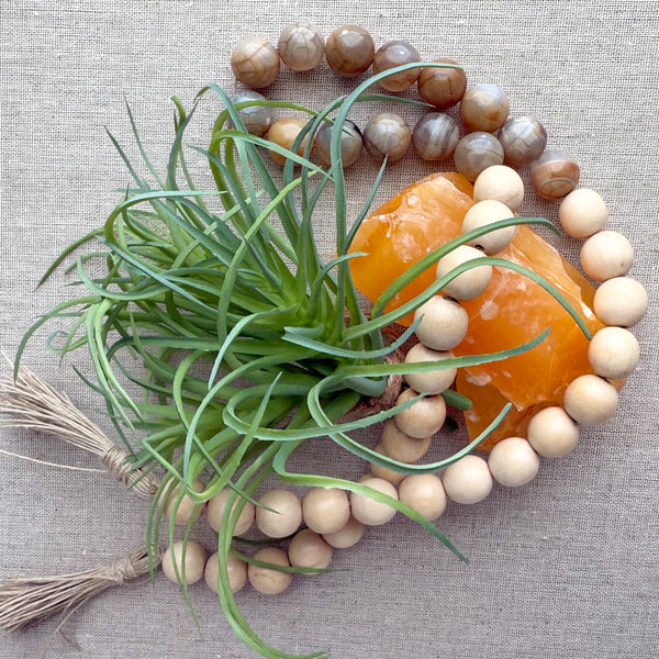 Coastal Home Decor with Genuine Natural Agate Gemstone Beads & Wood Beads design 08 - Boho Bohemian Decor, Garland