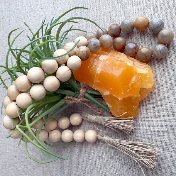 Coastal Home Decor with Genuine Natural Agate Gemstone Beads & Wood Beads design 08 - Boho Bohemian Decor, Garland