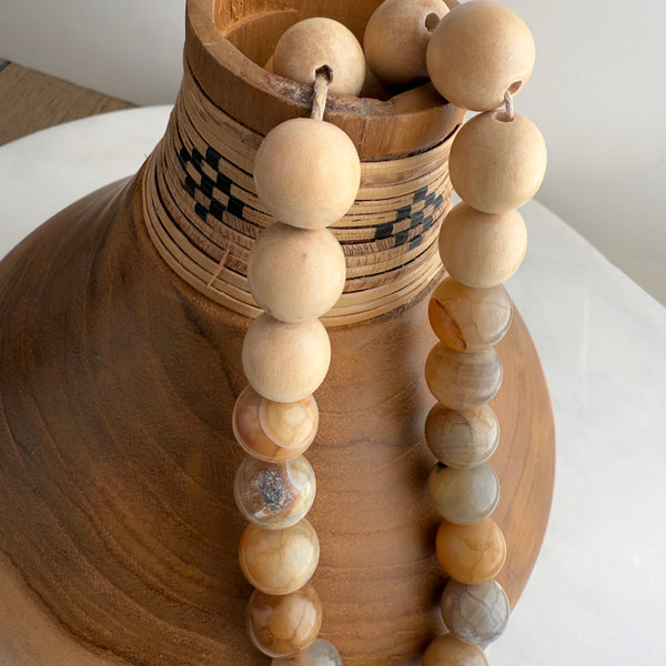 Coastal Home Decor with Genuine Natural Agate Gemstone Beads & Wood Beads design 08 - Boho Bohemian Decor, Garland