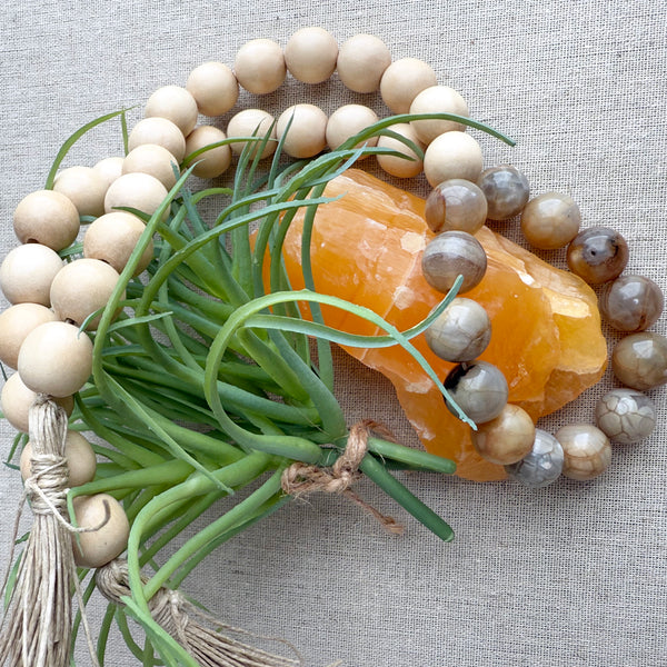 Coastal Home Decor with Genuine Natural Agate Gemstone Beads & Wood Beads design 08 - Boho Bohemian Decor, Garland