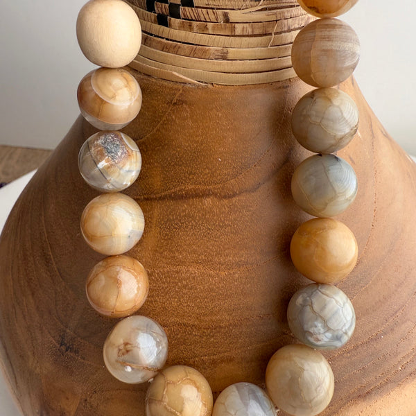 Coastal Home Decor with Genuine Natural Agate Gemstone Beads & Wood Beads design 08 - Boho Bohemian Decor, Garland