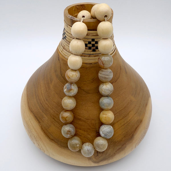 Coastal Home Decor with Genuine Natural Agate Gemstone Beads & Wood Beads design 08 - Boho Bohemian Decor, Garland