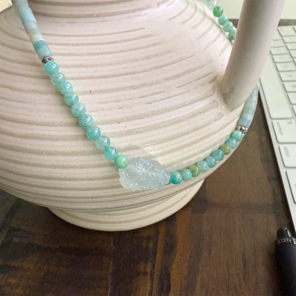 Blue Green Amazonite and Aquamarine Gemstones Crystals Boho Hippie Beach Design - Handmade Jewelry Necklace or Bracelet