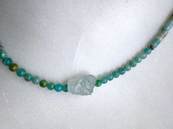 Blue Green Amazonite and Aquamarine Gemstones Crystals Boho Hippie Beach Design - Handmade Jewelry Necklace or Bracelet