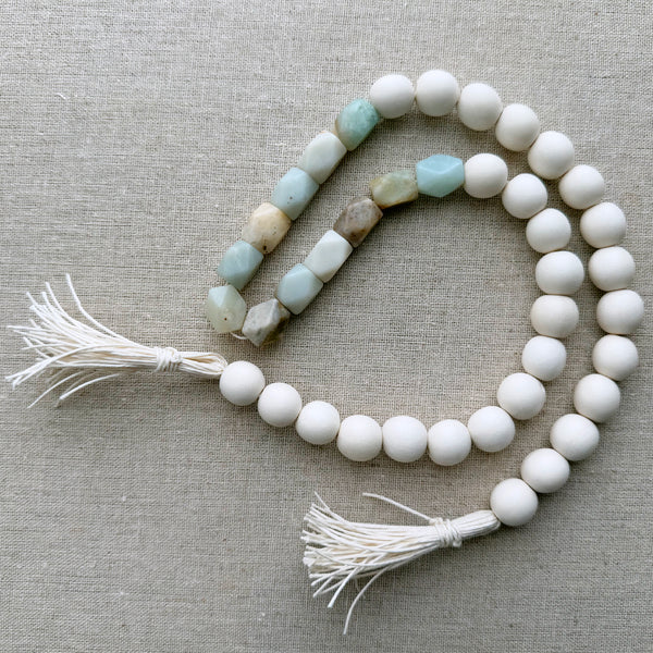 Coastal Home Decor with Genuine Natural Amazonite Gemstone Beads & Wood Beads design 07 - Boho Bohemian Decor, Garland