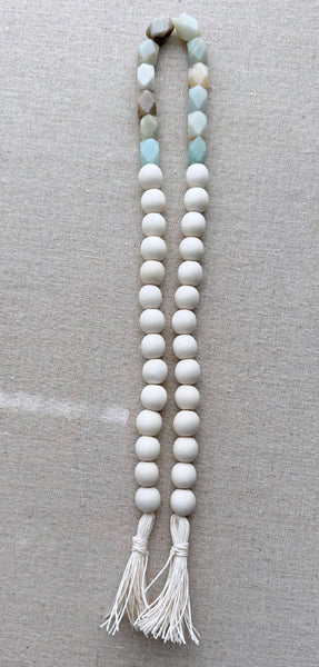 Coastal Home Decor with Genuine Natural Amazonite Gemstone Beads & Wood Beads design 07 - Boho Bohemian Decor, Garland
