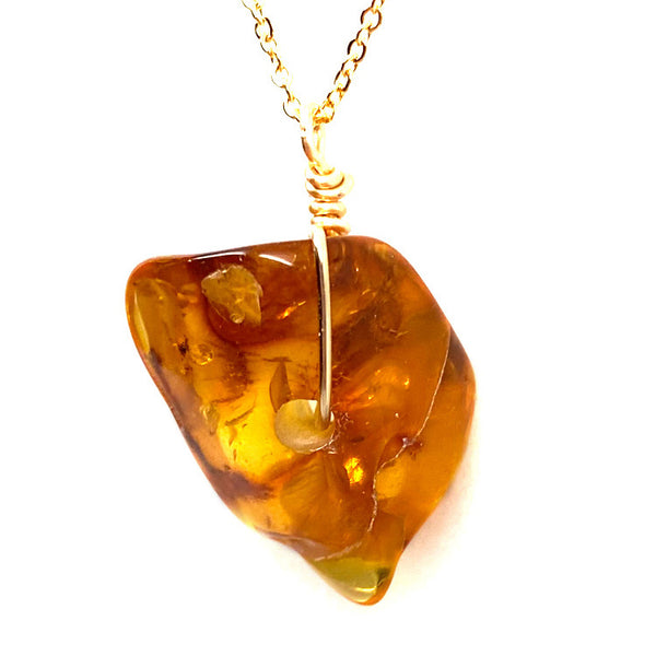 Genuine Natural Baltic Amber Necklace #21 - 16 Kt Gold plated chain necklace Handmade Jewelry - Great gift