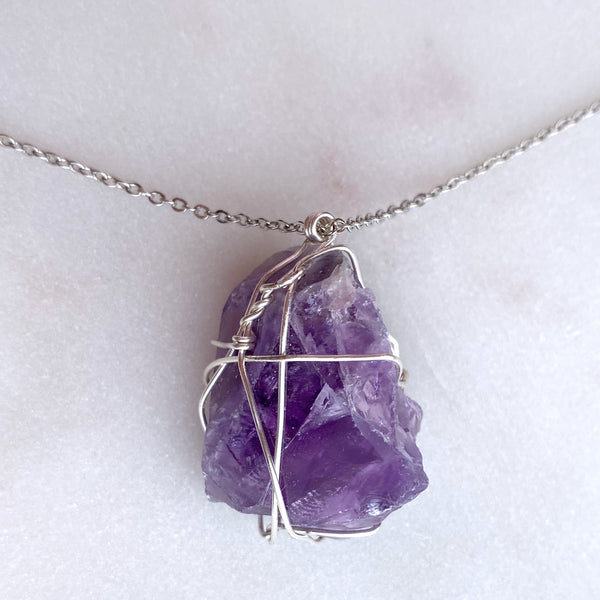 Amethyst Raw Crystal Gemstone Wirewrapped 01 - Necklace Handmade Jewelry - Great gift
