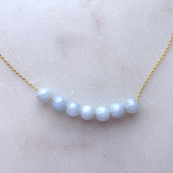Aquamarine Round Beads Necklace 01 Handmade Boho Beach Jewelry
