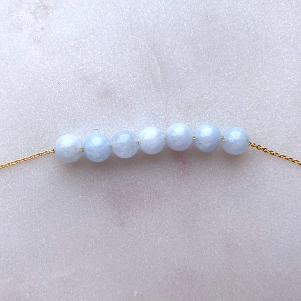 Aquamarine Round Beads Necklace 01 Handmade Boho Beach Jewelry