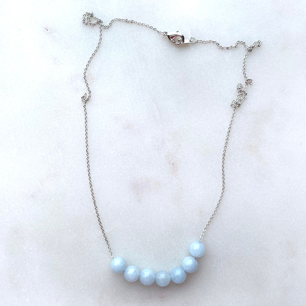 Aquamarine Round Beads Necklace 01 Handmade Boho Beach Jewelry
