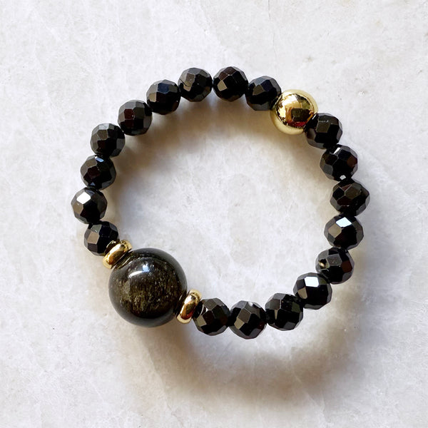 Gemstone Beaded Stretch Rings - Aquamarine Amethyst Carnelian Turquoise Topaz Gold - Handmade Jewelry