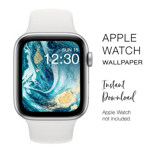 Apple Watch WALLPAPER - Blue & Gold Ink Glitter Liquid - Instant Download - Watch Background Apple Watch face design