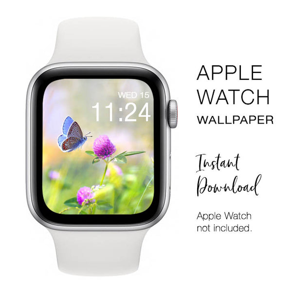 Apple Watch WALLPAPER - Blue Butterfly Pink Flower - Instant Download - Watch Background Apple Watch face design