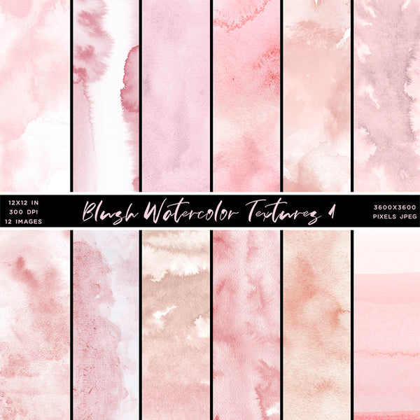 Blush Watercolor Textures Backgrounds Pink Peach Colors -  12 Hand painted Instant Download Digital Clipart