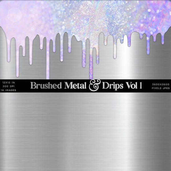 Brushed Metal & Glitter Drips - Backgrounds Images High Resolution - Instant Download Digital Clip art