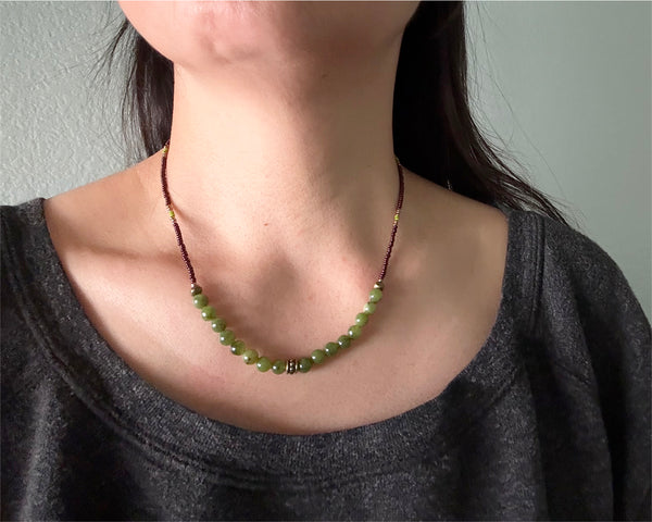 Canadian Jade Gemstones Crystals & Glass Beads Boho Hippie Beach Design - Handmade Jewelry Necklace