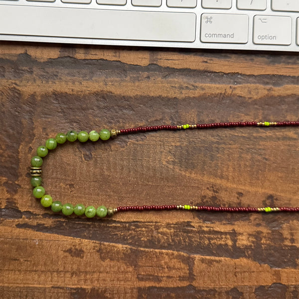 Canadian Jade Gemstones Crystals & Glass Beads Boho Hippie Beach Design - Handmade Jewelry Necklace