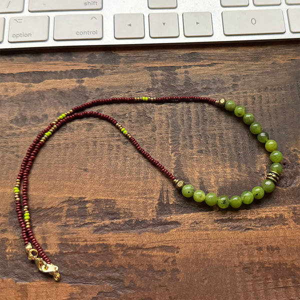 Canadian Jade Gemstones Crystals & Glass Beads Boho Hippie Beach Design - Handmade Jewelry Necklace