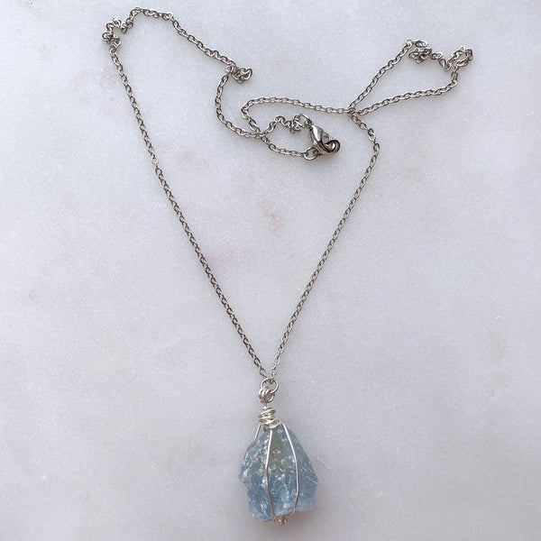 Celestite Raw Crystal Gemstone Wirewrapped 01 - Necklace Handmade Jewelry - Great gift
