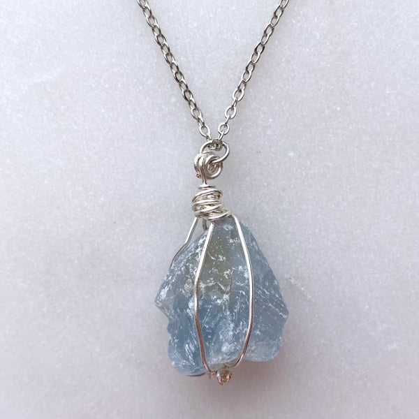 Celestite Raw Crystal Gemstone Wirewrapped 01 - Necklace Handmade Jewelry - Great gift