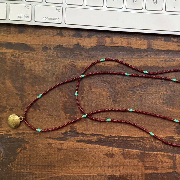 Chocolate & Turquoise Glass Beads Layered Necklace Boho Hippie Beach Design - Handmade Jewelry