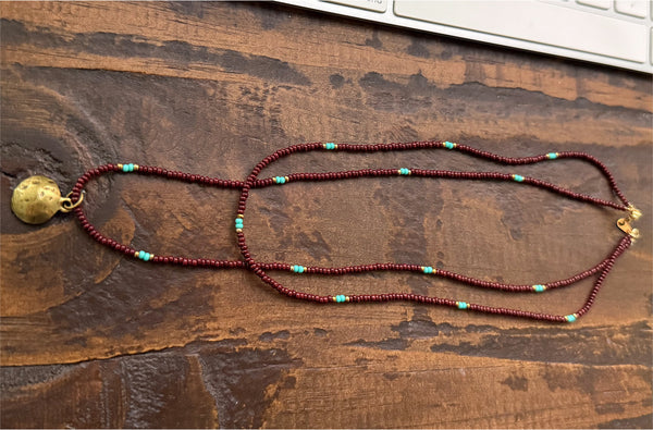 Chocolate & Turquoise Glass Beads Layered Necklace Boho Hippie Beach Design - Handmade Jewelry