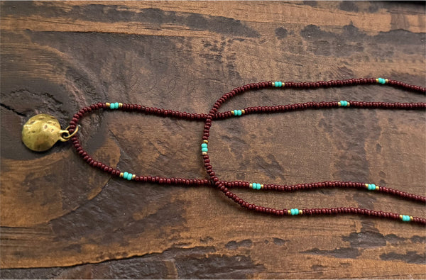 Chocolate & Turquoise Glass Beads Layered Necklace Boho Hippie Beach Design - Handmade Jewelry