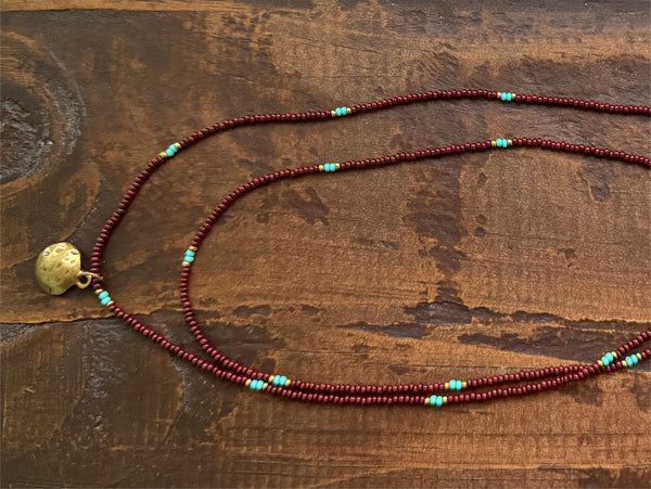 Chocolate & Turquoise Glass Beads Layered Necklace Boho Hippie Beach Design - Handmade Jewelry