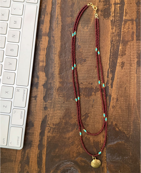 Chocolate & Turquoise Glass Beads Layered Necklace Boho Hippie Beach Design - Handmade Jewelry