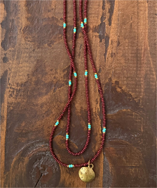 Chocolate & Turquoise Glass Beads Layered Necklace Boho Hippie Beach Design - Handmade Jewelry