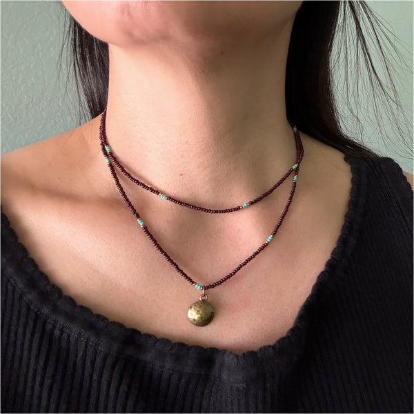 Chocolate & Turquoise Glass Beads Layered Necklace Boho Hippie Beach Design - Handmade Jewelry