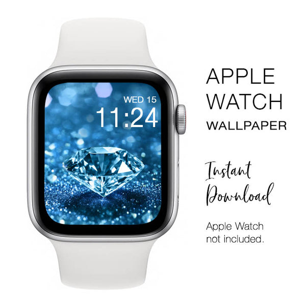 Apple Watch WALLPAPER - Clear Diamond on Blue Glitter Sparkly diamond gemstone - Instant Download - Watch Background Apple Watch face design