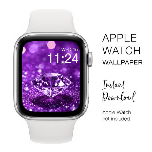 Apple Watch WALLPAPER - Clear Diamond on Purple Glitter Sparkly diamond gemstone - Instant Download - Watch Background Apple Watch face design