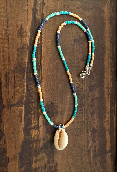Cowrie Shell & Glass Beads Boho Hippie Beach Design - Handmade Jewelry Necklace