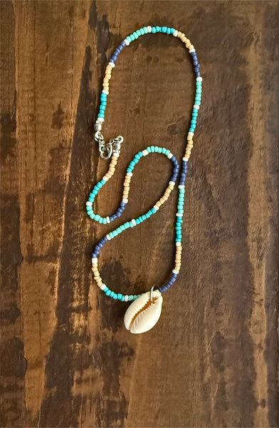 Cowrie Shell & Glass Beads Boho Hippie Beach Design - Handmade Jewelry Necklace