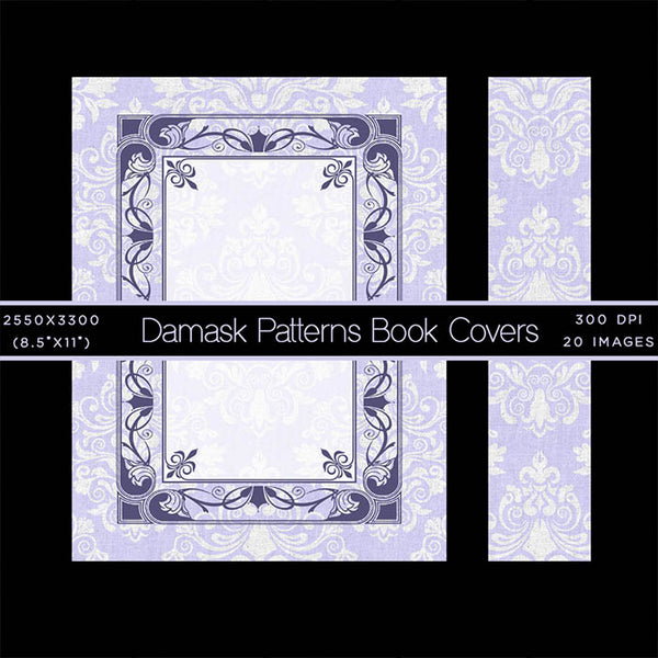 Damask Patterns on Linen Book Covers with Spine Vol 1 - 20 High Resolution Images - Instant Download Digital Clip art