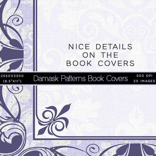 Damask Patterns on Linen Book Covers with Spine Vol 1 - 20 High Resolution Images - Instant Download Digital Clip art