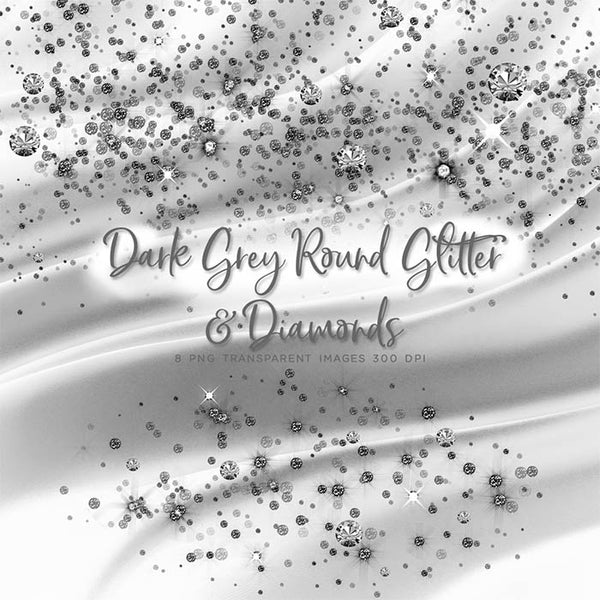 Dark Grey Round Glitter Dust & Diamonds 01 - sparkly 8 PNG Transparent Overlays High Resolution - Instant Download Digital Clip art