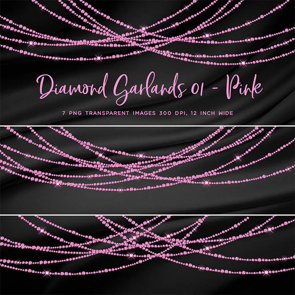 Diamond Garlands Like Lights Pink - Clip Art diamonds hanging gemstone - 7 PNG Transparent Images High Resolution Instant Download Digital Clipart