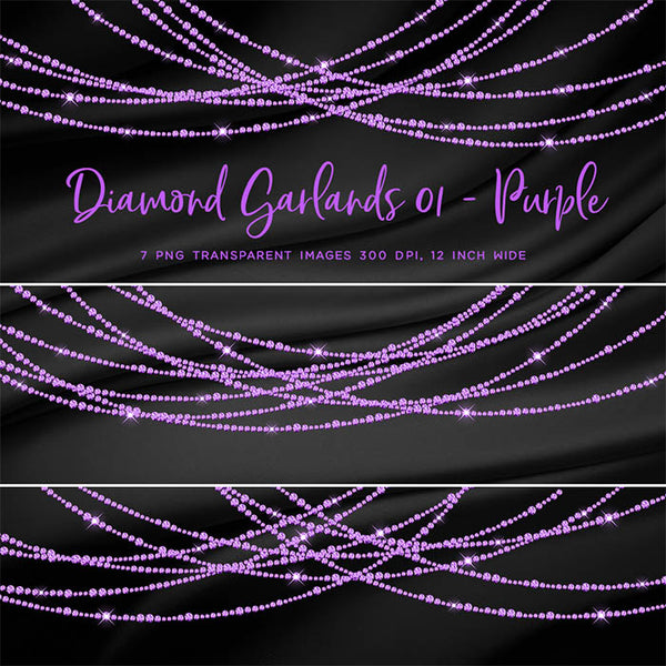 Diamond Garlands Like Lights Purple - Clip Art diamonds hanging gemstone - 7 PNG Transparent Images High Resolution Instant Download Digital Clipart