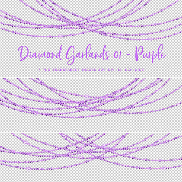 Diamond Garlands Like Lights Purple - Clip Art diamonds hanging gemstone - 7 PNG Transparent Images High Resolution Instant Download Digital Clipart