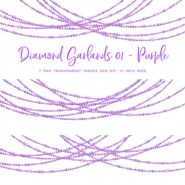 Diamond Garlands Like Lights Purple - Clip Art diamonds hanging gemstone - 7 PNG Transparent Images High Resolution Instant Download Digital Clipart