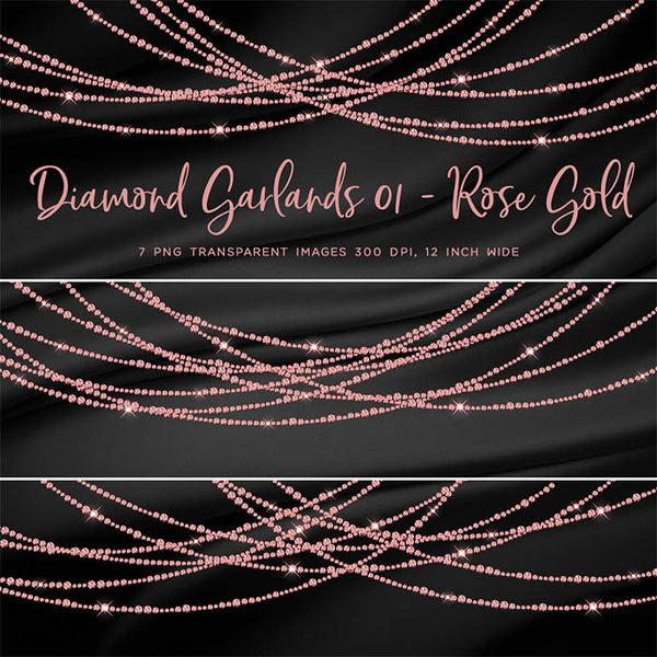 Diamond Garlands Like Lights Rose Gold - Clip Art diamonds hanging gemstone - 7 PNG Transparent Images High Resolution Instant Download Digital Clipart